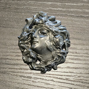 Vintage Art Nouveau Silver Woman Profile Figural Brooch